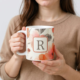 Caneca De Café Grande Modelo de Monograma de Flor Bonita Personalizado