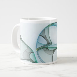 Caneca De Café Grande Modern Abstract Fractal Art Blue Turquoise Gray
