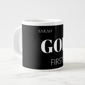 Caneca De Café Grande Modern Bold Black God First Faith Saying Slogan