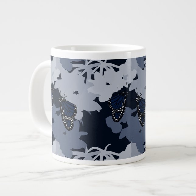 Caneca De Café Grande Moderner Purpur Schmetterling & Bluete (Frente Esquerda)