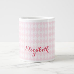 Caneca De Café Grande Moderno Harlequin Elegante Tendência Chic Rosa Gra