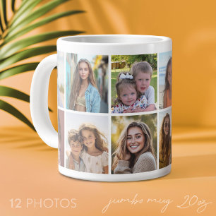 Caneca De Café Grande Moderno, Mínimo Colagem de 12 Fotos com fundo bran