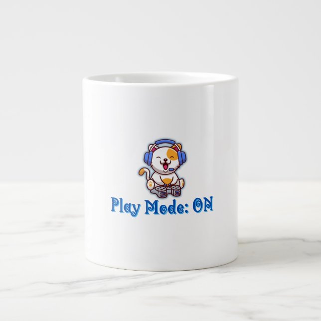 Caneca De Café Grande Modo de Reprodução ON - Gamer Cat Neon (Frente)