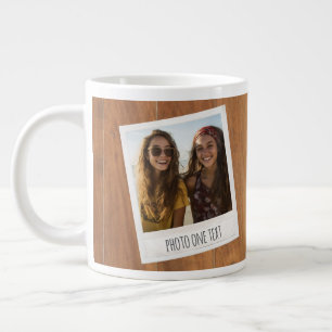 Caneca De Café Grande Moldura de Foto Retro - 2 Fotos em Madeira Rústica