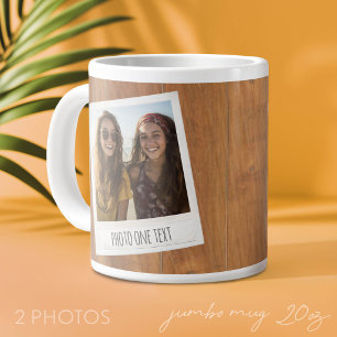 Caneca De Café Grande Moldura de Foto Retro - 2 Fotos em Madeira Rústica