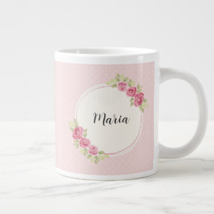 Caneca De Café Grande Moldura de Rosas Vintage Shabby Chic