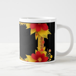 Caneca De Café Grande Moldura Floral Elegante