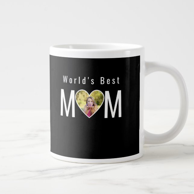Caneca De Café Grande Mom Photo in Black Heart Frame Modern Text (Direita)