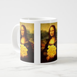 Caneca De Café Grande Mona Lisa Com Buquê De Rosas Amarelas