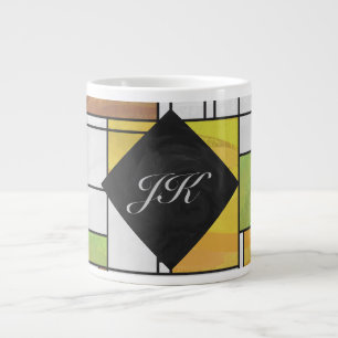 Caneca De Café Grande Mondrian Brown Yellow Impressão