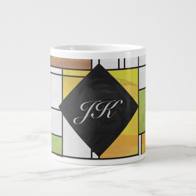 Caneca De Café Grande Mondrian Brown Yellow Impressão (Frente)