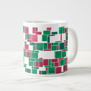 Caneca De Café Grande Mondrian de Natal Vermelho e Verde Moderno