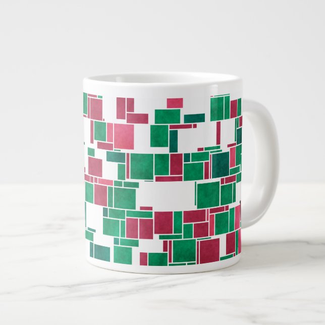 Caneca De Café Grande Mondrian de Natal Vermelho e Verde Moderno (Frente Esquerda)