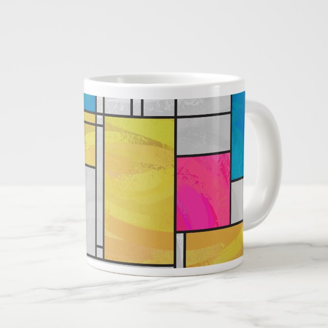 Caneca De Café Grande Mondrian Yellow Blue Impressão (Frente Esquerda)