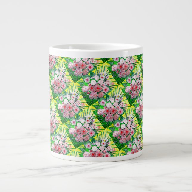 Caneca De Café Grande Monocromático, Rosas, Dianthus caryophyllus,  Gerb (Frente)