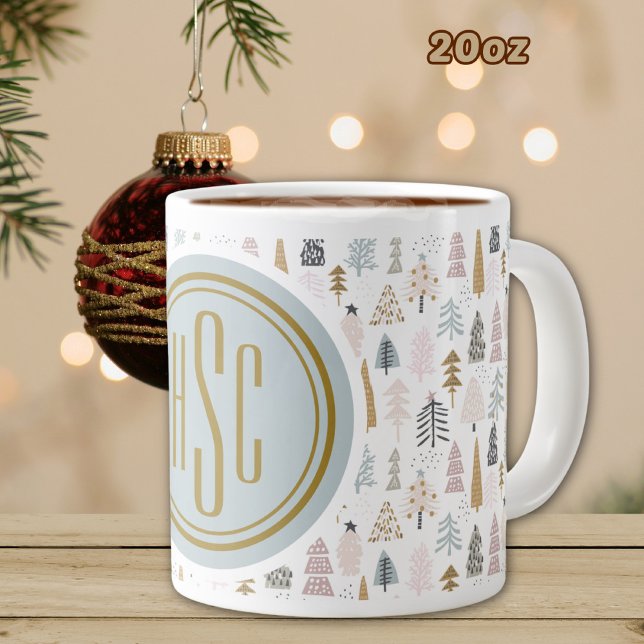 Caneca De Café Grande Monograma, 20oz. Árvores de inverno russas (Criador carregado)