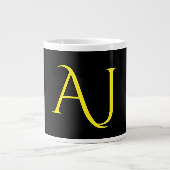 Caneca De Café Grande Monograma Atraente Amarelo Preto Minimalista Moder (Frente)