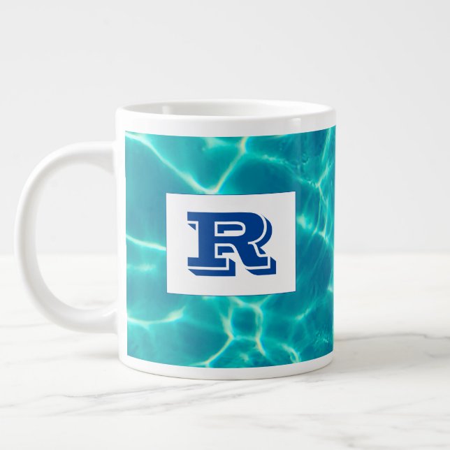 Caneca De Café Grande Monograma Azul Grande, Água de Piscina Teal (Esquerda)