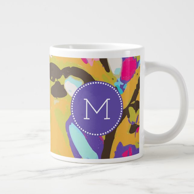 Caneca De Café Grande Monograma | Boho Floral I Rosa (Direita)