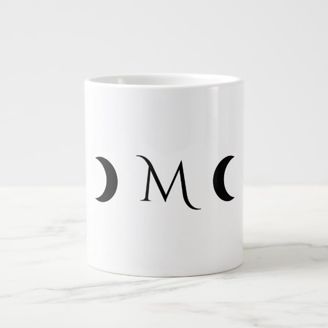 Caneca De Café Grande Monograma branco e preto das luas do Crescente Mod (Frente)