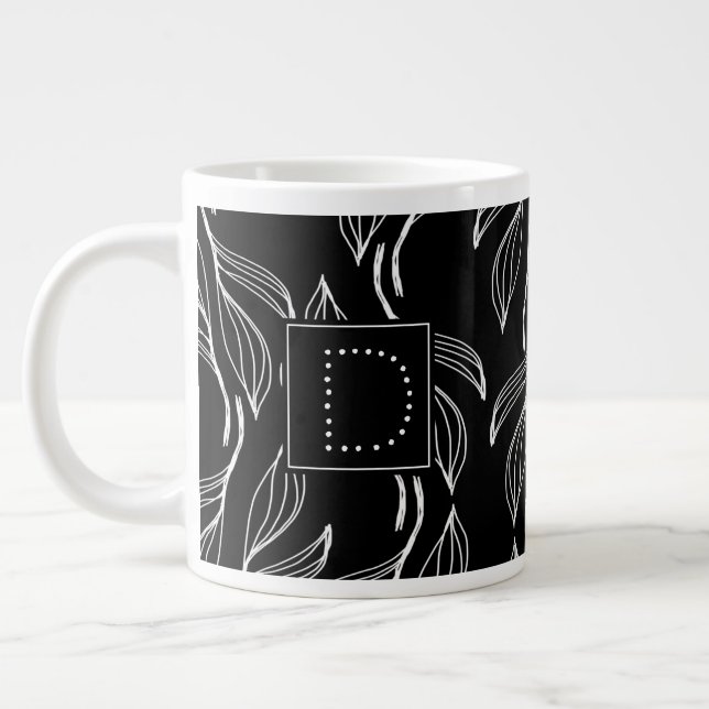 Caneca De Café Grande Monograma branco e preto-e-branco com vegetação bo (Esquerda)