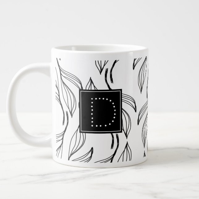 Caneca De Café Grande Monograma branco e preto-e-branco com vegetação bo (Esquerda)