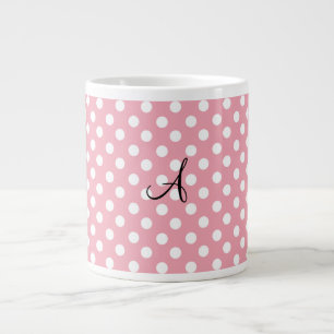 Caneca De Café Grande Monograma branco rosa Bolinhas