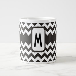 Caneca De Café Grande Monograma - Chevrons Pretos e Brancos