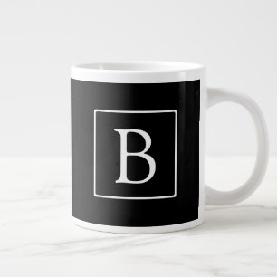 Caneca De Café Grande Monograma Clássico Simples Preto c/ Texto Branco