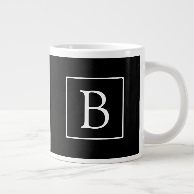Caneca De Café Grande Monograma clássico simples | Preto com texto branc (Direita)