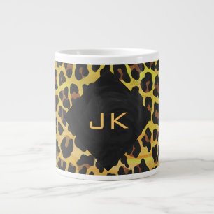 Caneca De Café Grande Monograma com Leopardo Castanho e Amarelo