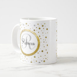 Caneca De Café Grande Monograma de Confetti Prata/Dourado