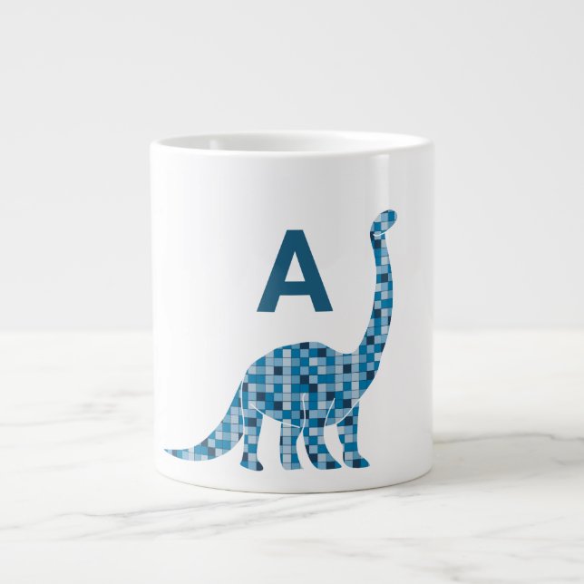 Caneca De Café Grande Monograma de Dinossauro Azul (Frente)