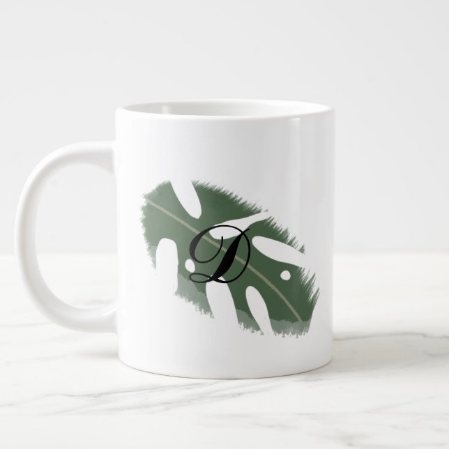 Caneca De Café Grande Monograma de Folha de Monstera Mínima Verde (Esquerda)