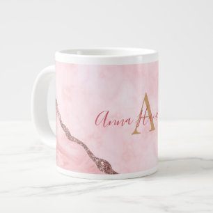 Caneca De Café Grande Monograma de Geodo Dourado de Agate Rosa-Blush Mod