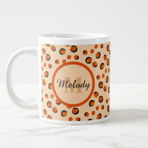 Caneca De Café Grande Monograma de Impressão de Pastel e Chita Dourada