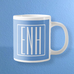 Caneca De Café Grande Monograma de iniciais modernas 3 em negrito Azul