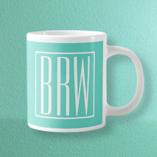 Caneca De Café Grande Monograma de iniciais modernas em negrito Branco