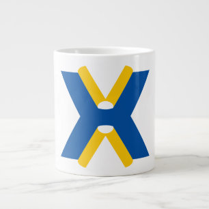Caneca De Café Grande Monograma de Letra X Azul e Amarelo