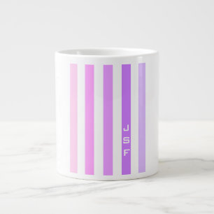 Caneca De Café Grande Monograma de Listras Verticais Roxas e Rosas
