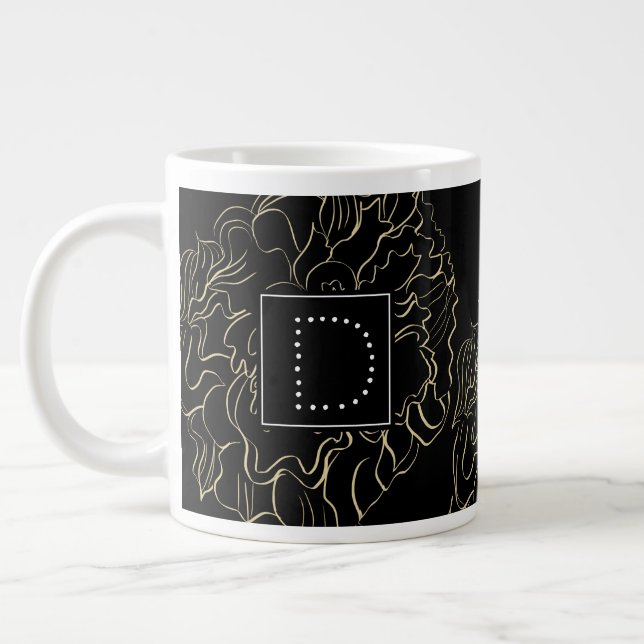Caneca De Café Grande Monograma de Mão Floral de Cravo Minimalista (Esquerda)