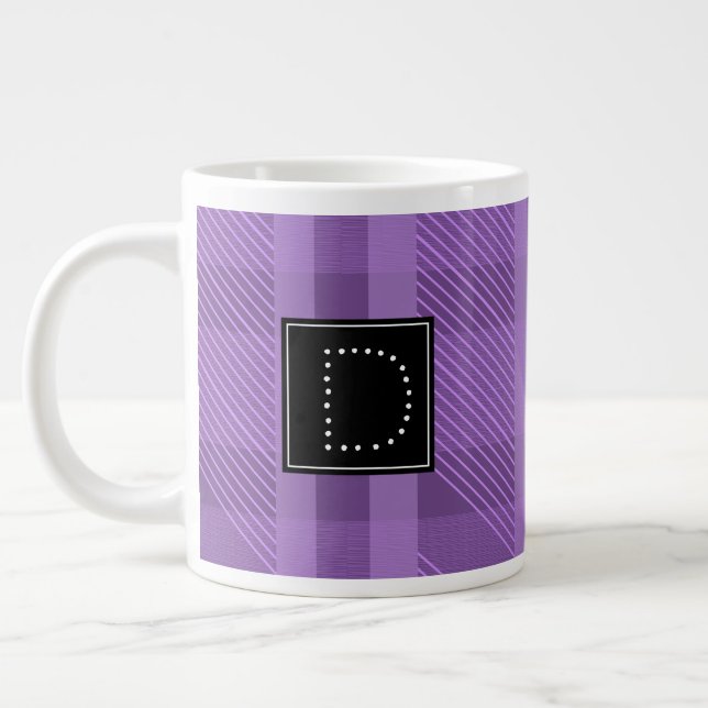Caneca De Café Grande Monograma de Padrão com Xadrez Violeta (Esquerda)