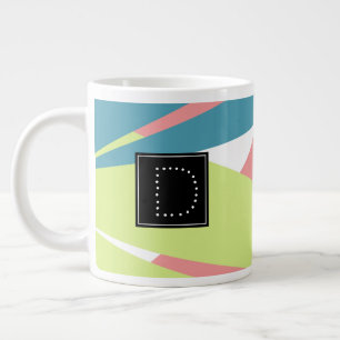 Caneca De Café Grande Monograma de Padrão Geométrico Moderno em Stripe