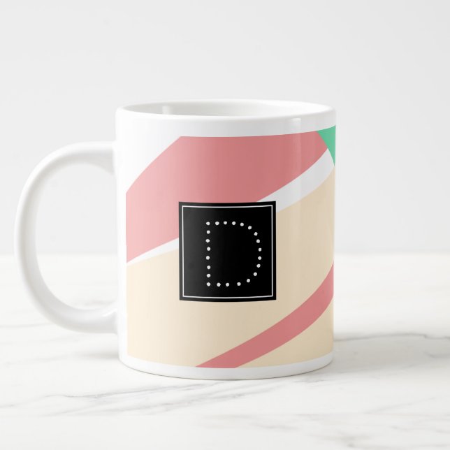Caneca De Café Grande Monograma de Padrão Geométrico Moderno em Striped (Esquerda)