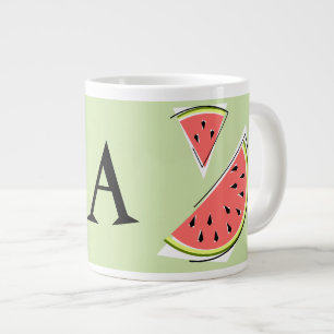 Caneca De Café Grande Monograma de Peças Verdes de Melancia