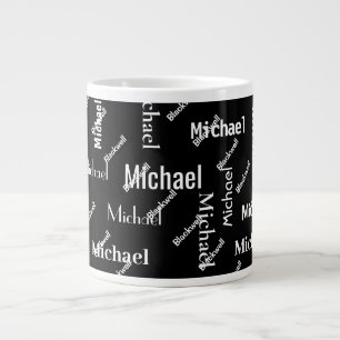Caneca De Café Grande Monograma de Repetição em Preto e Branco do Prim