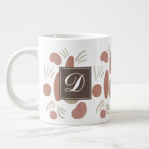 Caneca De Café Grande Monograma de Terracota Orgânica Boho Abstrata Natu