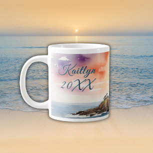 Caneca De Café Grande Monograma do Farol de Byron Bay Sketch