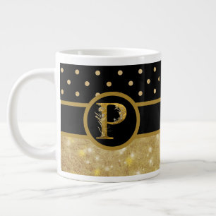 Caneca De Café Grande Monograma Dourado e preto elegante 