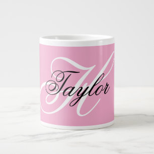 Caneca De Café Grande Monograma Elegante Preto e Branco Rosa